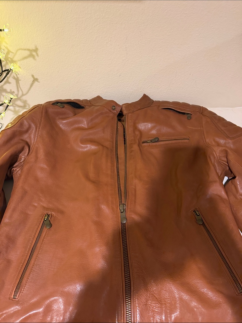 Men's Leather Motorcycle Jacket in Brown